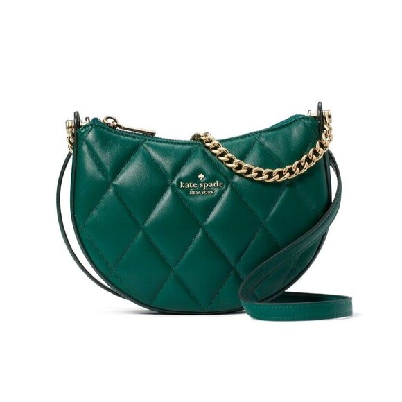 New Kate Spade Carey Zip Top Crossbody Quilted Smooth Leather Deep Jade - Picture 1 of 5